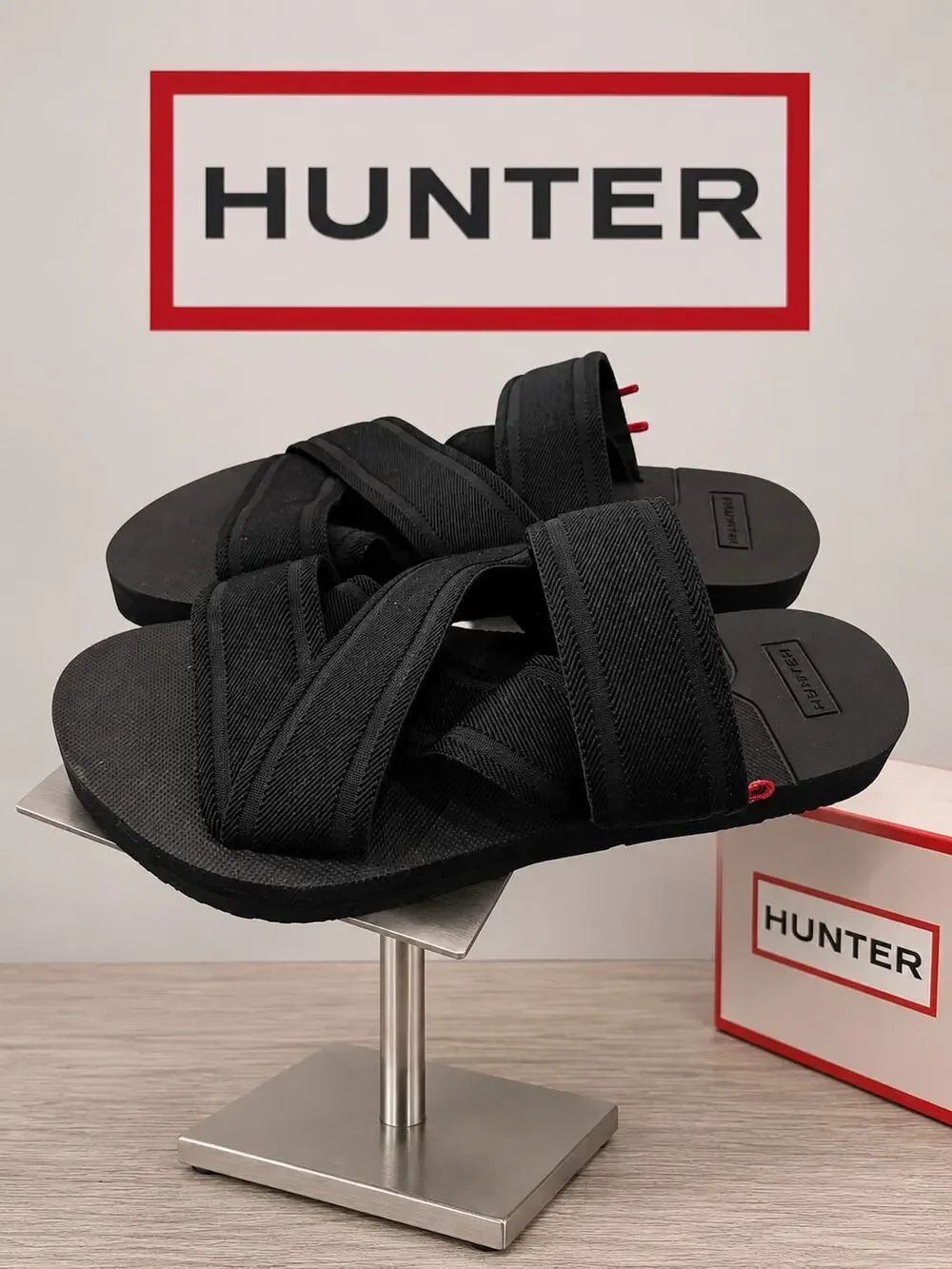 Hunter Original Webbing Slide Sandals Black US 9